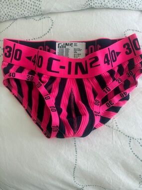 C-IN2 Men’s Brief - Neon Pink & Black Striped